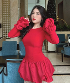 Red Long Sleeves A Line Mini Cocktail Dress Classy Homecoming Dress Y8103
