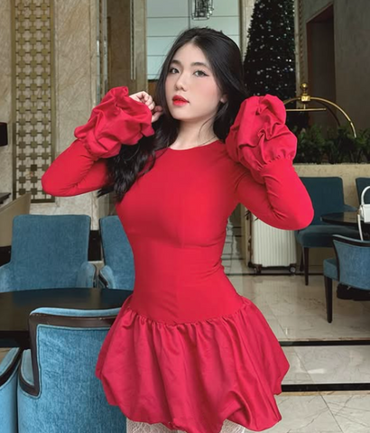 Red Long Sleeves A Line Mini Cocktail Dress Classy Homecoming Dress Y8103