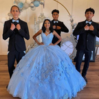 Robe de bal de luxe bleu ciel clair pour quinceañera, épaules dénudées, en tulle à fleurs 3D, modèle Y6958