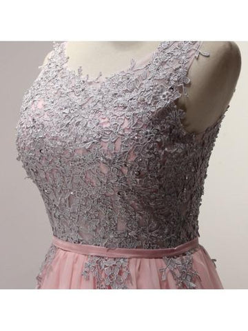 Robe de bal trapèze à rubans et décolleté rond, longueur genou, PG145