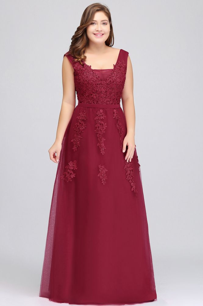 Vestidos de noche largos de talla grande, sin mangas, corte barco y corte en A con apliques