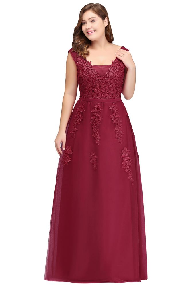 Vestidos de noche largos de talla grande, sin mangas, corte barco y corte en A con apliques