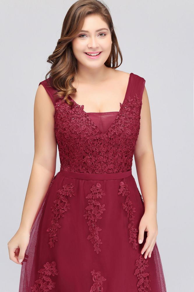 Vestidos de noche largos de talla grande, sin mangas, corte barco y corte en A con apliques