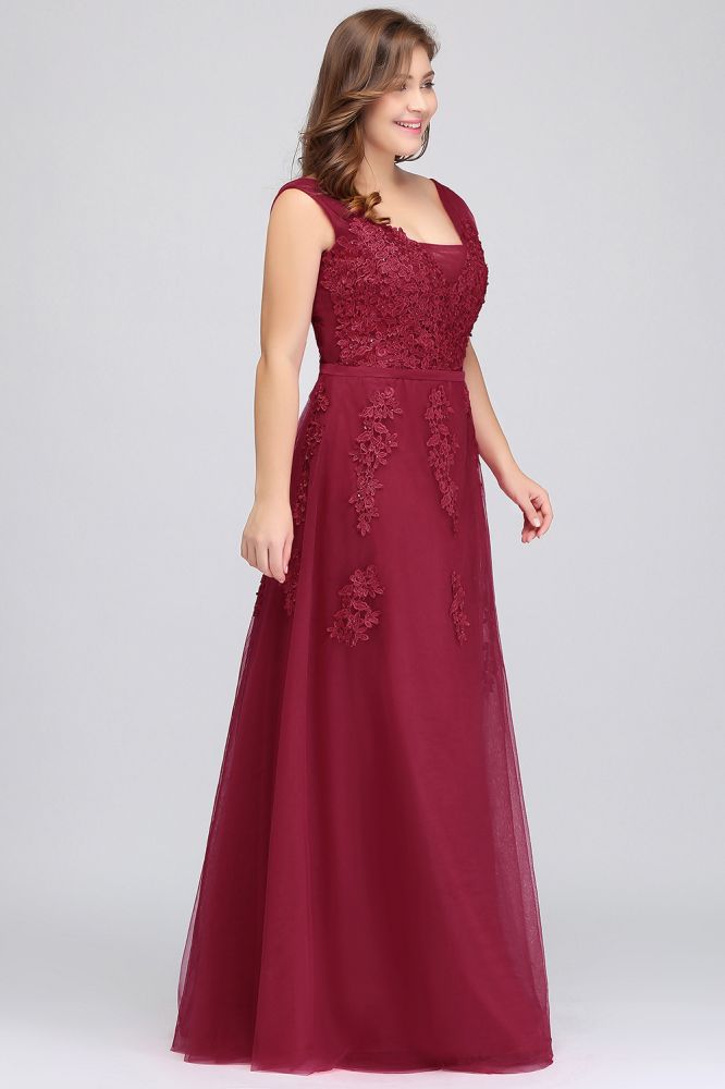 Vestidos de noche largos de talla grande, sin mangas, corte barco y corte en A con apliques