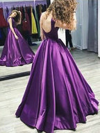 Vestidos de graduación de satén, corte barco, sin mangas, hasta el suelo, con volantes, estilo línea A.