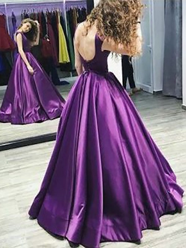Vestidos de graduación de satén, corte barco, sin mangas, hasta el suelo, con volantes, estilo línea A.