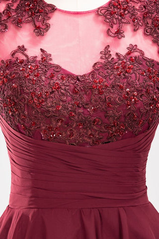 Vestidos de dama de honor de corte A, de gasa, con apliques de joyas, sin mangas y hasta la rodilla, con volantes.