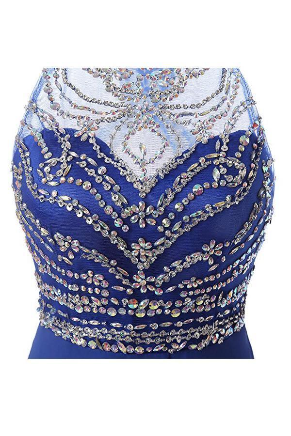 Vestidos cortos de fiesta de bienvenida de gasa azul corte A PG090