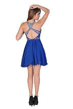 Vestidos cortos de fiesta de bienvenida de gasa azul corte A PG090