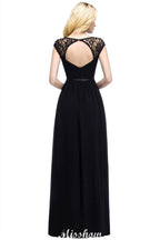 Vestido de dama de honor de gasa corte A con mangas cortas y escote redondo, ideal para bodas y fiestas.