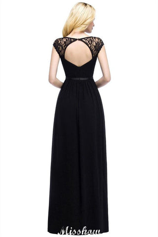 Vestido de dama de honor de gasa corte A con mangas cortas y escote redondo, ideal para bodas y fiestas.