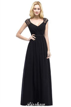 Vestido de dama de honor de gasa corte A con mangas cortas y escote redondo, ideal para bodas y fiestas.