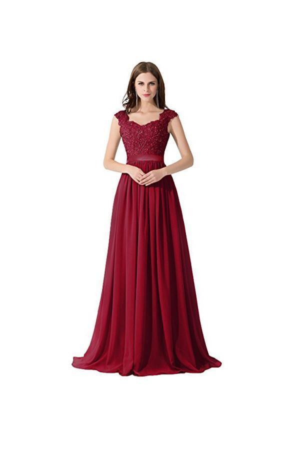Vestidos de noche de gasa y encaje corte A, vestidos de graduación, vestidos de dama de honor PG274
