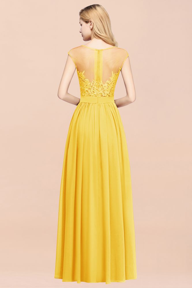 Vestidos de dama de honor de corte A, de gasa, encaje, joyas, sin mangas y hasta el suelo, con apliques.