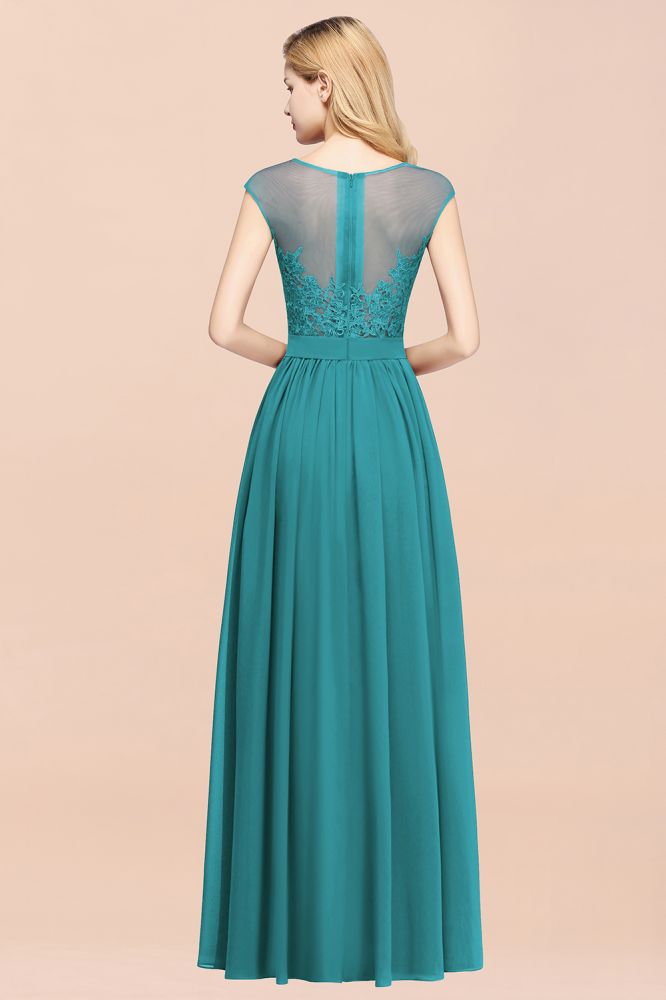 Vestidos de dama de honor de corte A, de gasa, encaje, joyas, sin mangas y hasta el suelo, con apliques.