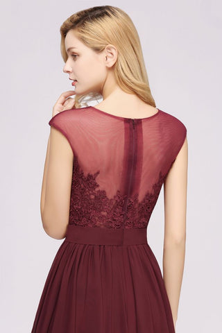 Vestidos de dama de honor de corte A, de gasa, encaje, joyas, sin mangas y hasta el suelo, con apliques.