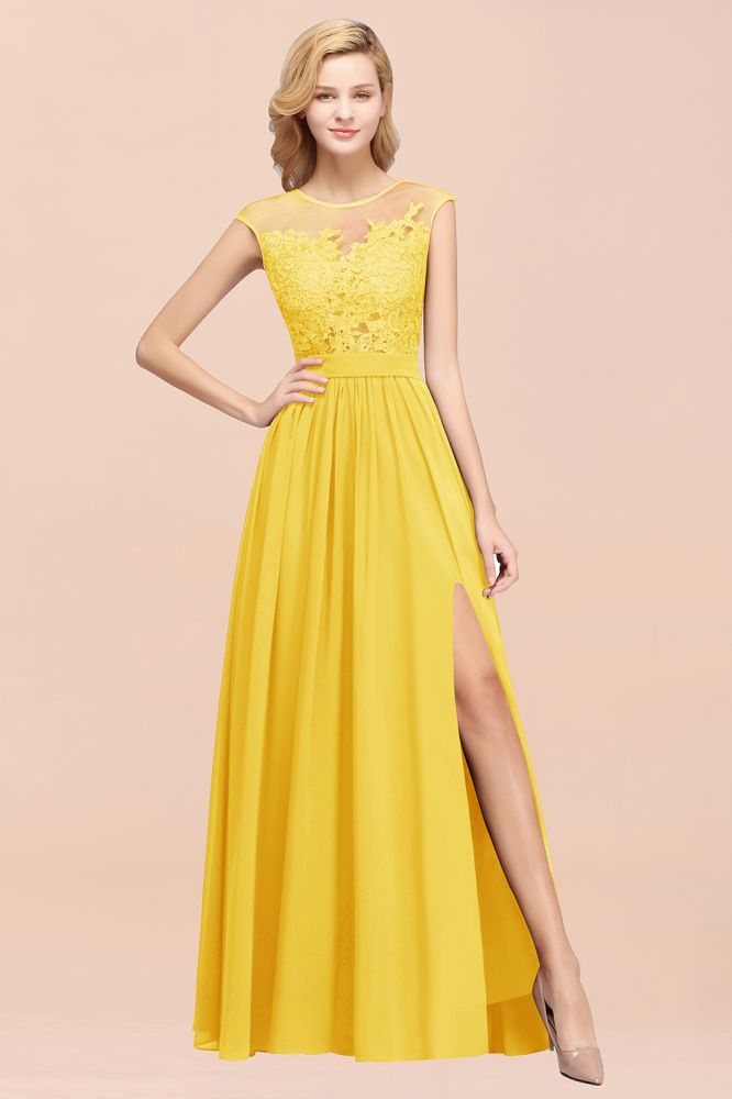 Vestidos de dama de honor de corte A, de gasa, encaje, joyas, sin mangas y hasta el suelo, con apliques.