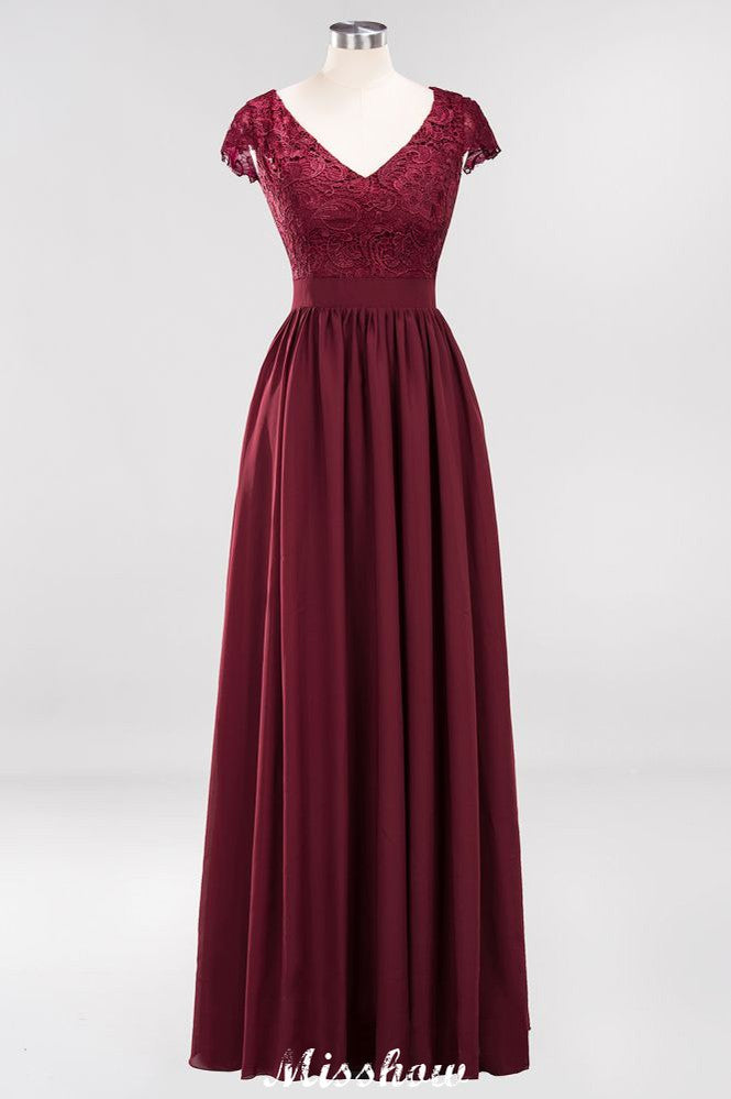 Robe de demoiselle d'honneur trapèze en mousseline de soie et dentelle, col en V, sans manches, longueur au sol, avec volants