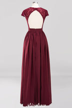 Robe de demoiselle d'honneur trapèze en mousseline de soie et dentelle, col en V, sans manches, longueur au sol, avec volants