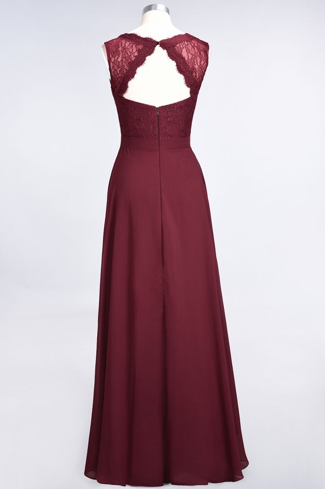 Vestidos de dama de honor de corte A, de gasa, encaje, escote en V, sin mangas y hasta el suelo, con volantes.