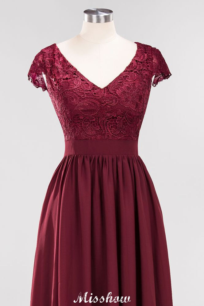Robe de demoiselle d'honneur trapèze en mousseline de soie et dentelle, col en V, sans manches, longueur au sol, avec volants