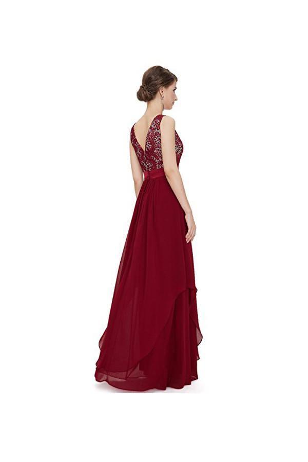 Vestido de noche de gasa corte A con cuello redondo, vestido de fiesta, vestido de graduación PG269