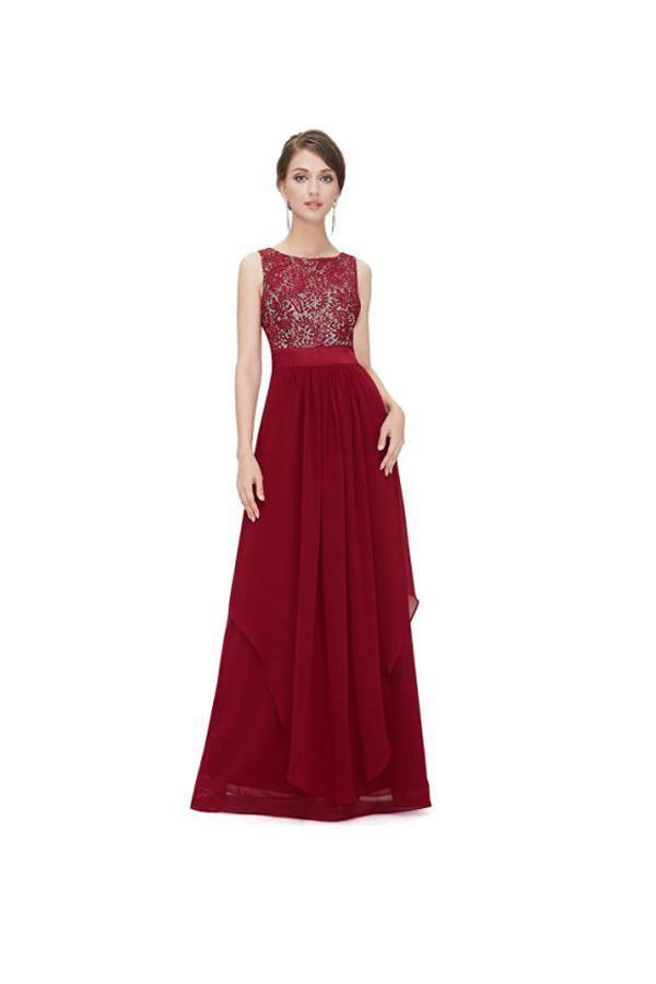 Vestido de noche de gasa corte A con cuello redondo, vestido de fiesta, vestido de graduación PG269