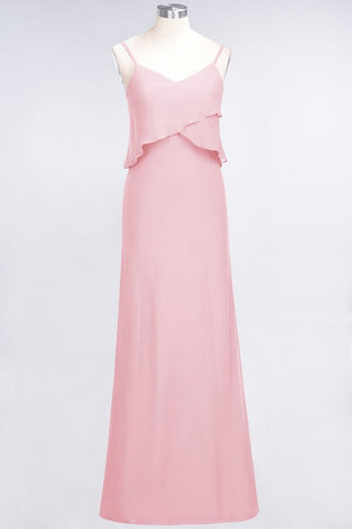 Vestido de dama de honor de gasa corte A, escote en V, sin mangas