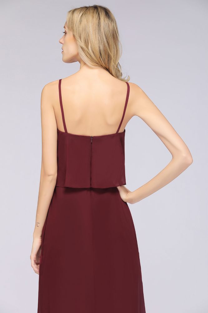 Vestido de dama de honor de gasa corte A, escote en V, sin mangas