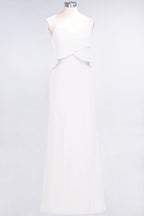 Vestido de dama de honor de gasa corte A, escote en V, sin mangas