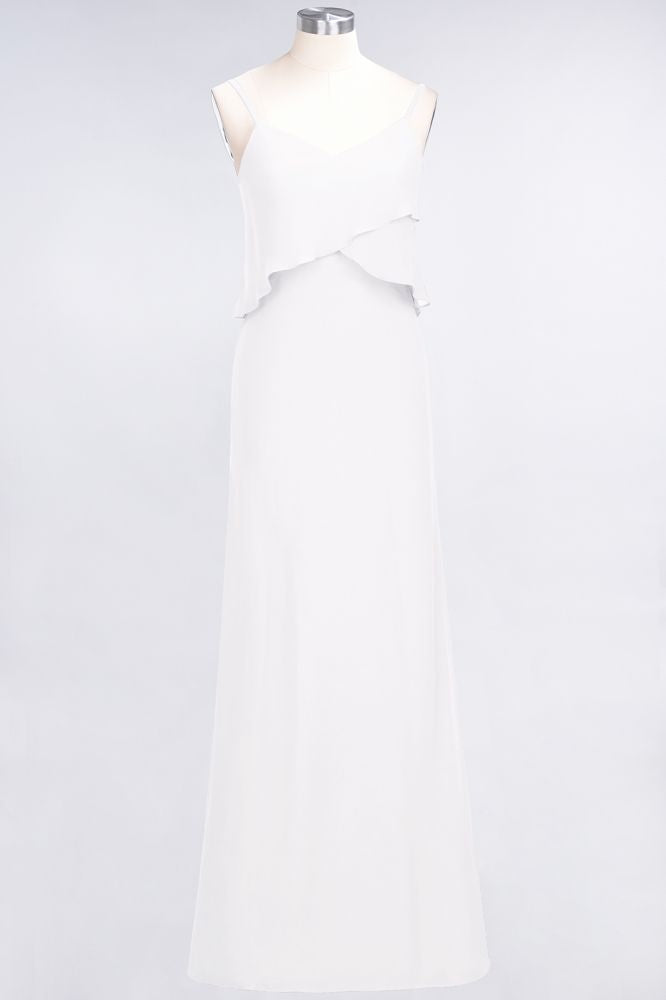Vestido de dama de honor de gasa corte A, escote en V, sin mangas