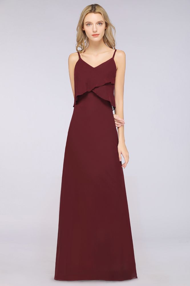 Vestido de dama de honor de gasa corte A, escote en V, sin mangas