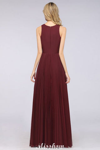 A-Line Chiffon V-Neck Sleeveless Bridesmaid Dress Floor-Length Ruffles Side Split Evening Gown