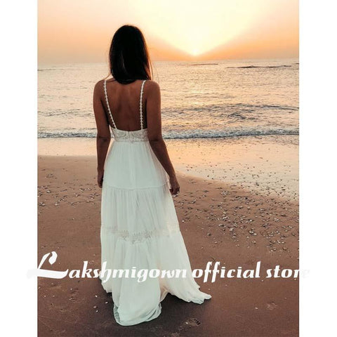 Vestidos de novia de gasa de corte A con hombros descubiertos y espalda descubierta