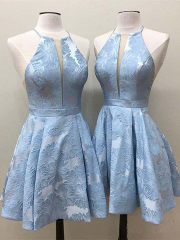 Vestido de fiesta de bienvenida de satén lila, corte en A, cuello redondo, por encima de la rodilla, con bolsillos PD271