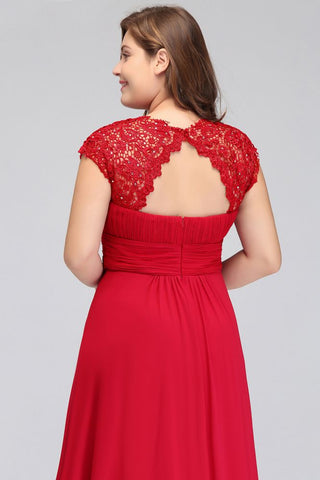 Vestidos de noche de talla grande, corte en A, manga corta, encaje y gasa con apliques, estilo línea A, cuello redondo, largo hasta el suelo.