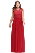 Vestidos de noche de gasa de encaje, corte en A, largos hasta el suelo, sin mangas, de talla grande, con cuello redondo y corte en A.