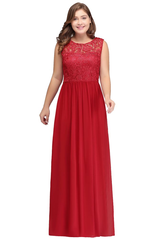 Vestidos de noche de gasa de encaje, corte en A, largos hasta el suelo, sin mangas, de talla grande, con cuello redondo y corte en A.