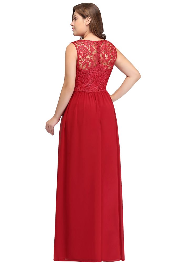 Vestidos de noche de gasa de encaje, corte en A, largos hasta el suelo, sin mangas, de talla grande, con cuello redondo y corte en A.