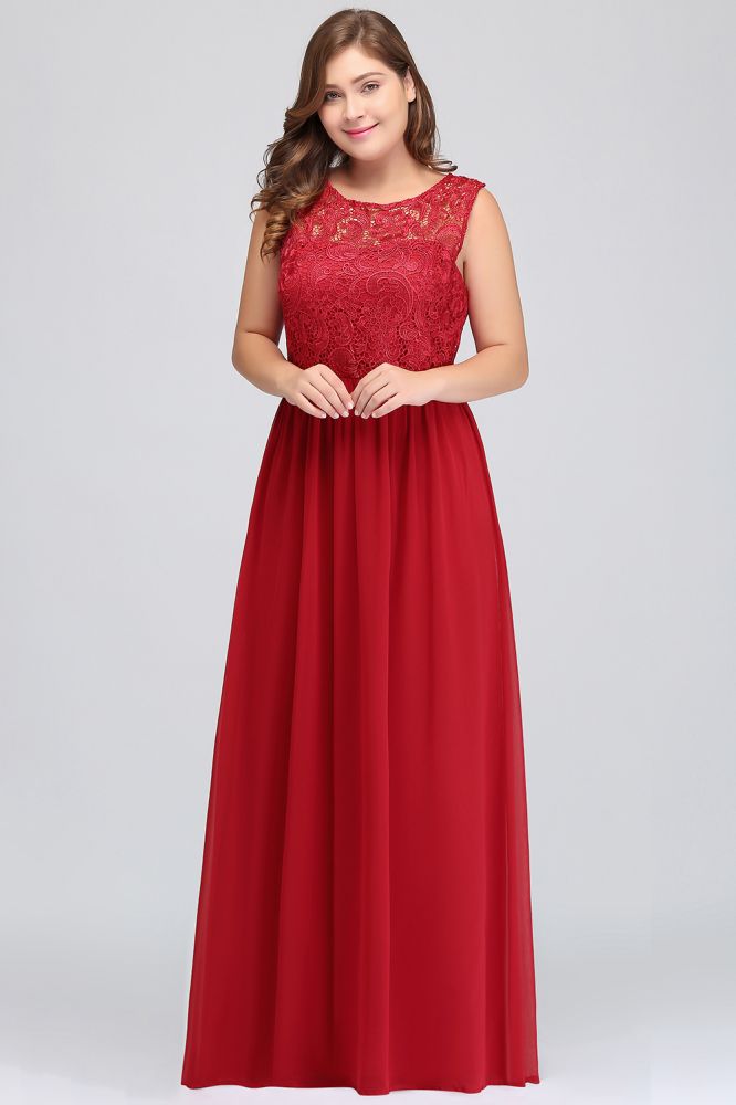 Vestidos de noche de gasa de encaje, corte en A, largos hasta el suelo, sin mangas, de talla grande, con cuello redondo y corte en A.