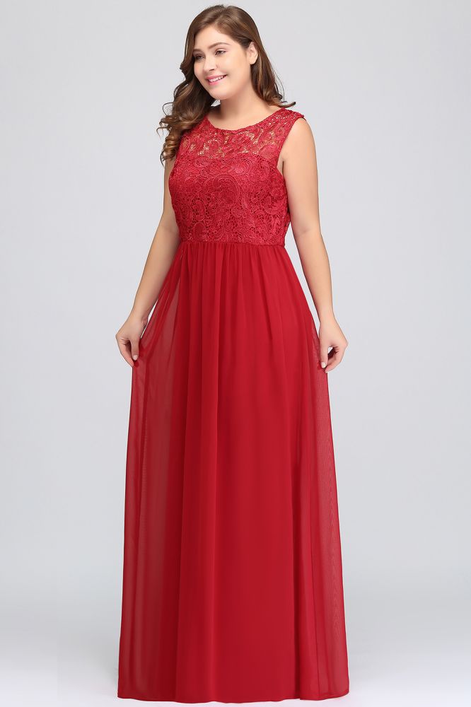 Vestidos de noche de gasa de encaje, corte en A, largos hasta el suelo, sin mangas, de talla grande, con cuello redondo y corte en A.