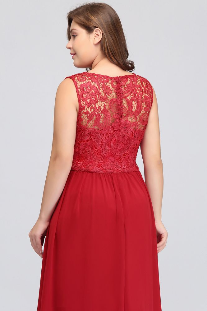Vestidos de noche de gasa de encaje, corte en A, largos hasta el suelo, sin mangas, de talla grande, con cuello redondo y corte en A.