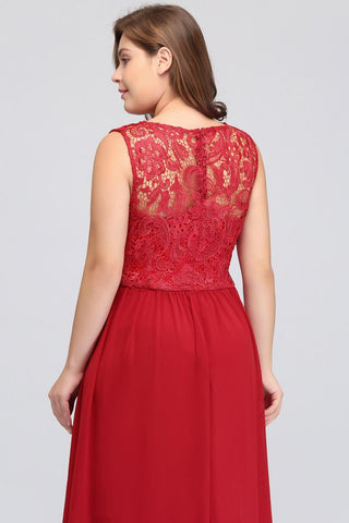 Vestidos de noche de gasa de encaje, corte en A, largos hasta el suelo, sin mangas, de talla grande, con cuello redondo y corte en A.