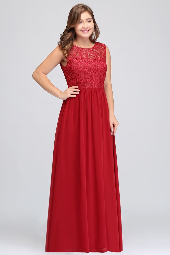 Vestidos de noche de gasa de encaje, corte en A, largos hasta el suelo, sin mangas, de talla grande, con cuello redondo y corte en A.