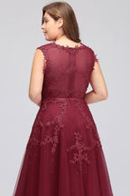 Vestidos de noche de talla grande, corte en A, sin mangas, con apliques de tul y cristales, hasta el suelo y corte redondo.