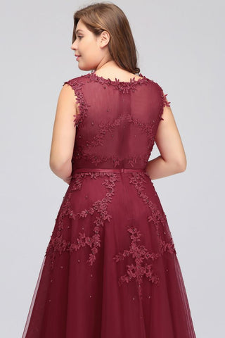 Vestidos de noche de talla grande, corte en A, sin mangas, con apliques de tul y cristales, hasta el suelo y corte redondo.