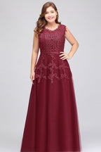 Vestidos de noche de talla grande, corte en A, sin mangas, con apliques de tul y cristales, hasta el suelo y corte redondo.