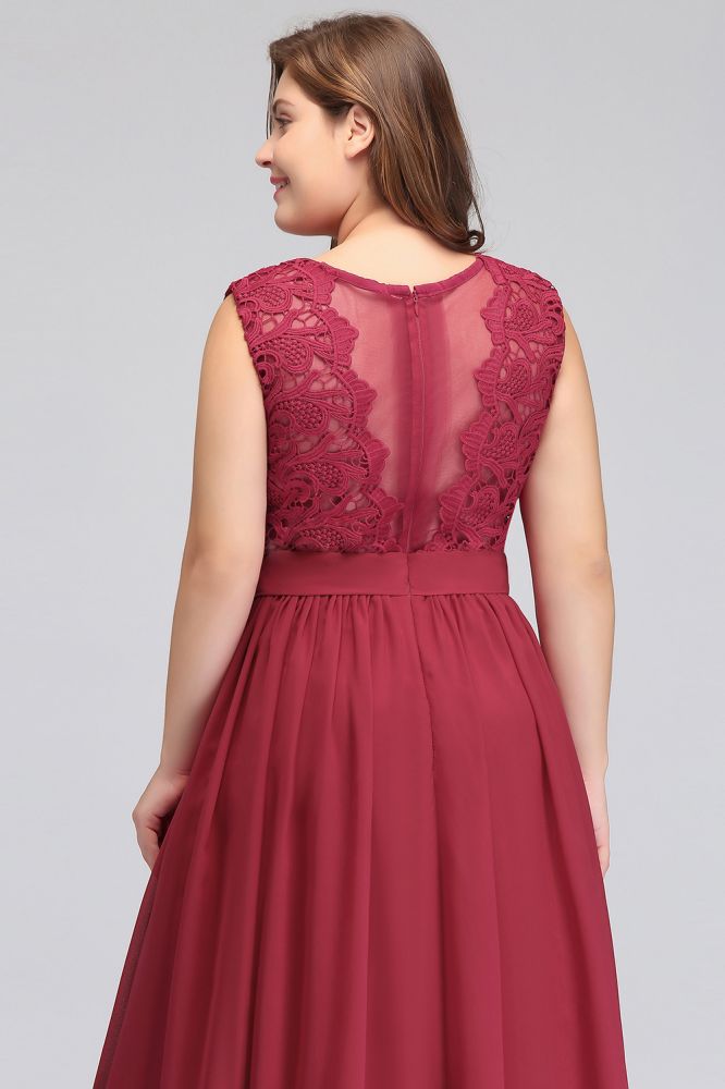 Vestidos de noche largos de talla grande, sin mangas, de encaje y gasa, corte en A, con fajín.
