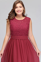 Vestidos de noche largos de talla grande, sin mangas, de encaje y gasa, corte en A, con fajín.