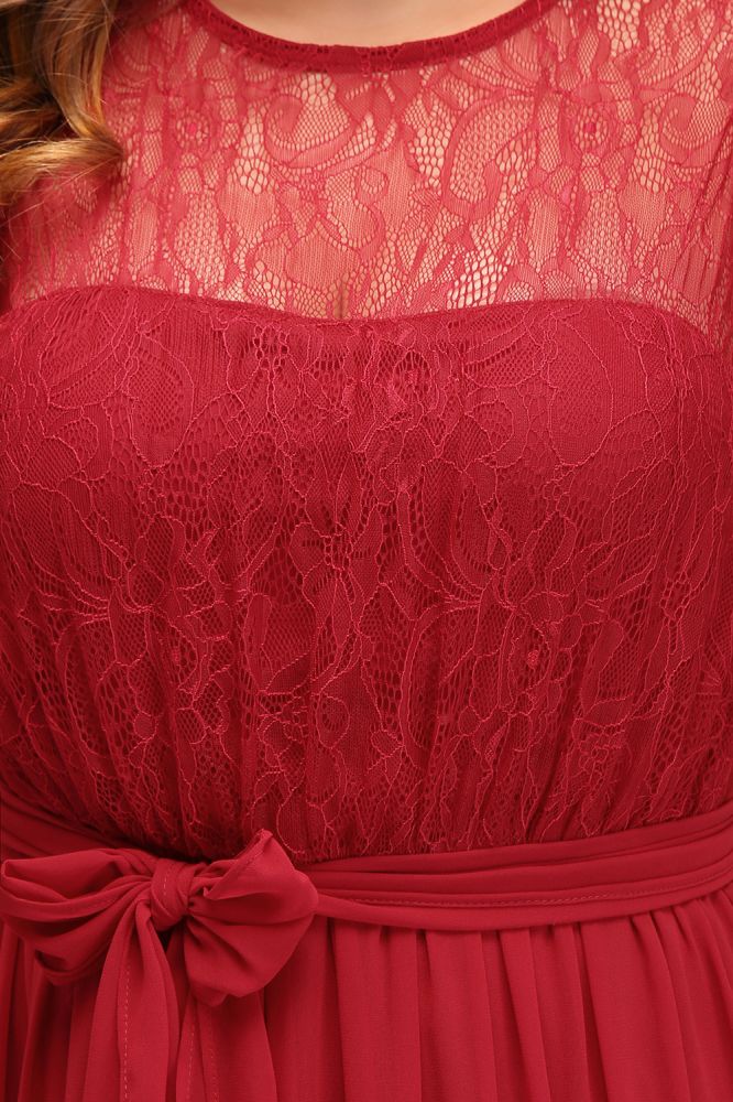Vestidos de noche largos de gasa de talla grande, corte en A, sin mangas, con volantes y lazo.